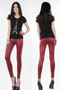Red Faux Wetlook Leggings with Riverts