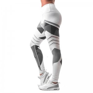 White Patterned Sport Fitness Yoga Workout Leggings
