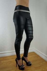 Black faux leather With Black Stripes Leggings