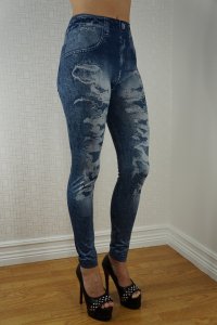 Hole Imitate Blue Jeans Print Leggings