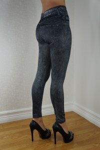 Fake Pocket Black Jeans Print Leggings