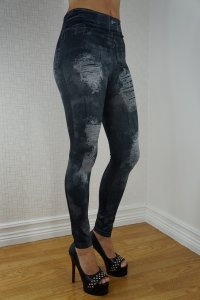 Hole Imitation Jeans Print Leggings