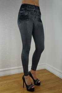 Black Fake Pocket Jeans Print Leggings
