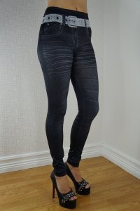 White Belt Blue Jeans Print Leggings