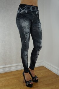 Hole Imitate Belt Black Jeans Print Leggings