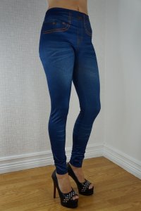 Fake Pocket Blue Jeans Print Legging