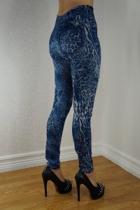 Blue Leopard Jeans Print Leggings