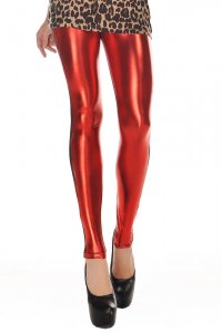 High Waist Metallic Leather Seamed Legging in Red