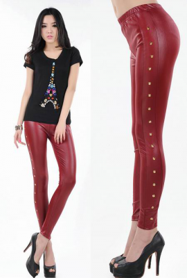 Red Faux Wetlook Leggings with Riverts