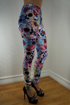 Colorful Skulls Leggings, Färgglada döskalle leggings