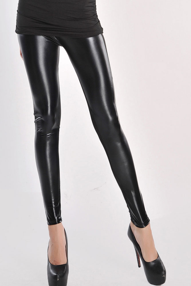 High Waist Metallic Leather Seamed Legging in Black - Faux Leather ...